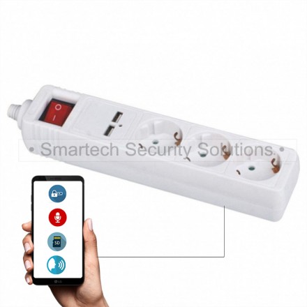 Reportofon si Microfon Spion GSM 4G NanoSim Integrat in Prelungitor 220V + USB - Control prin Aplicatie iOS / Android - Smartech [MI5]
